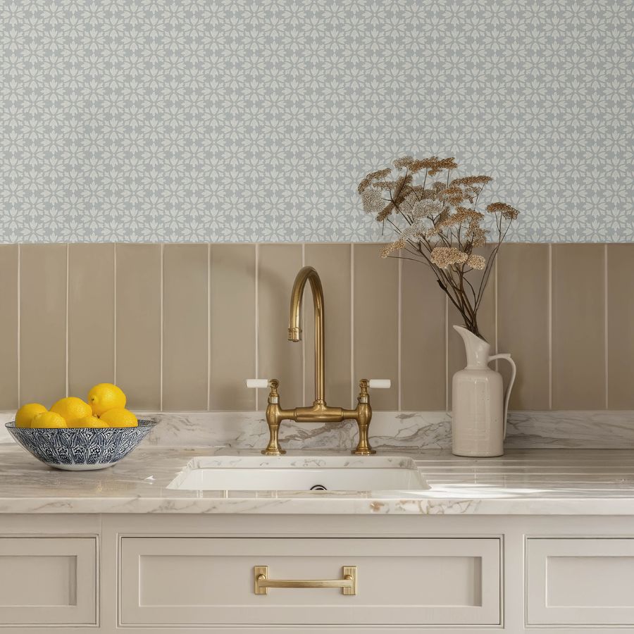 Phlox Light Blue by Chesapeake Floral Stamp Wallpaper – Brewster 4148-27452
