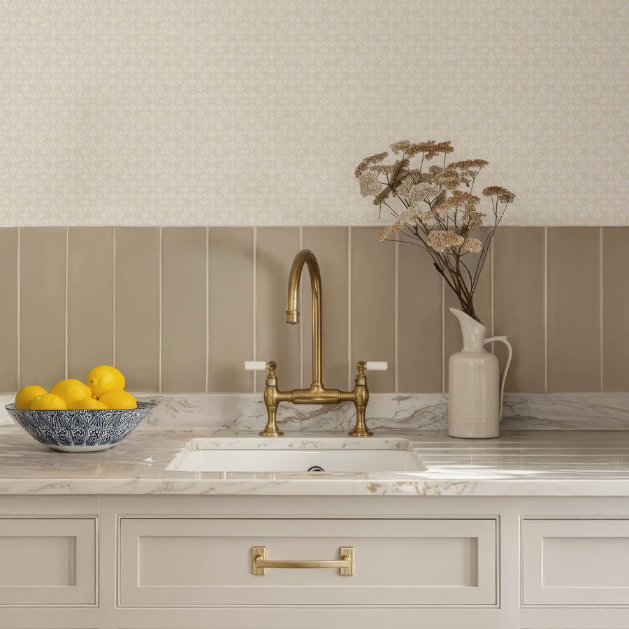 Phlox Beige by Chesapeake Floral Stamp Wallpaper- Brewster Home Fashions 4148-27453