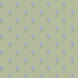 Surdiva Green Floral Fan wallpaper by Chesapeake with small blue floral medallions on a spring green ground
