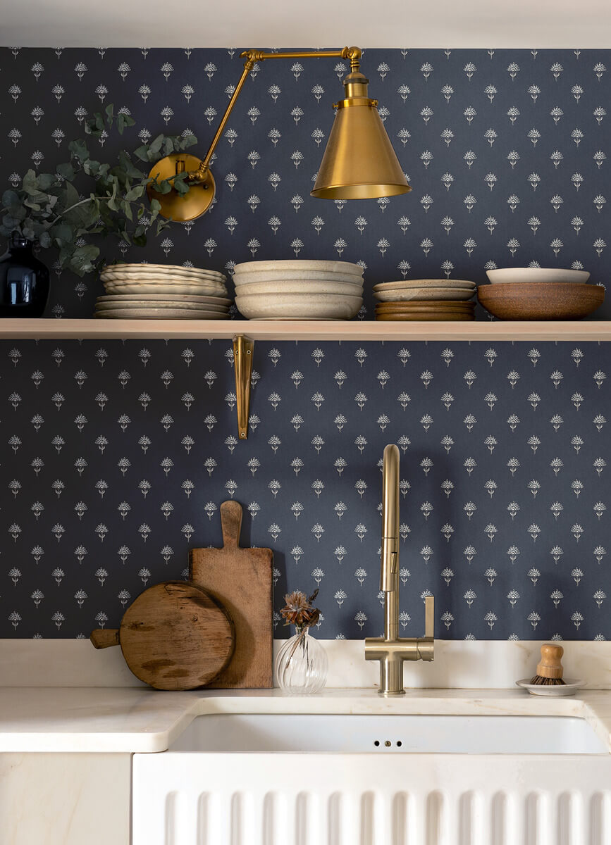 Surdiva Indigo by Chesapeake Floral Fan Wallpaper- Brewster Home Fashions 4148-27461