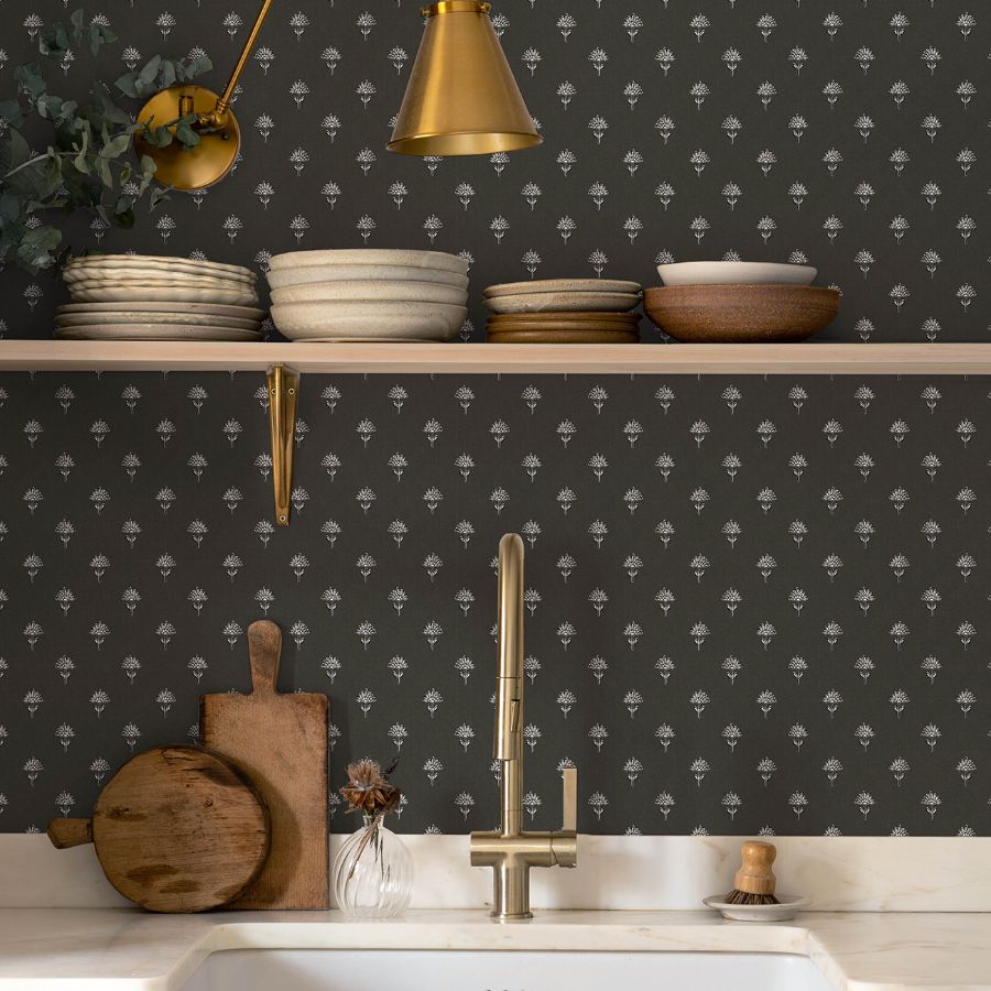 Surdiva Black by Chesapeake Floral Fan Wallpaper- Brewster 4148-27462