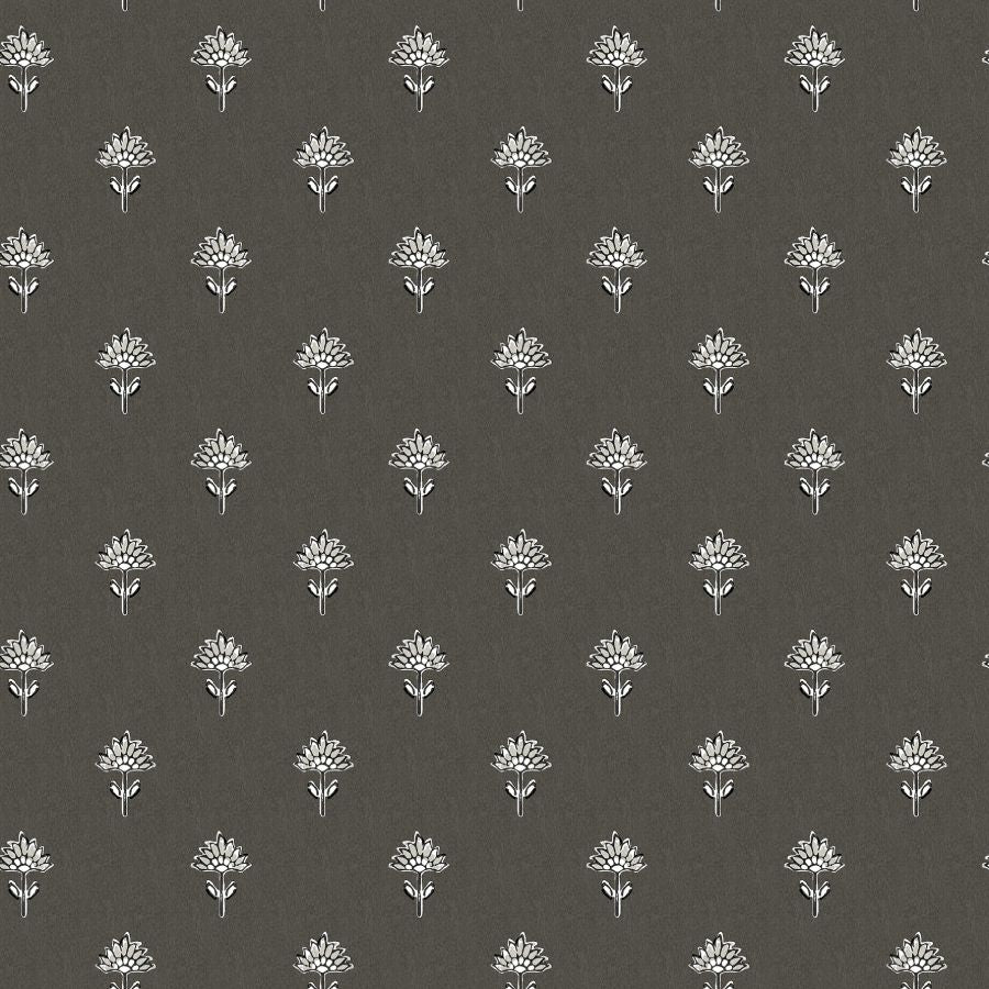 Surdiva Black Floral Fan Wallpaper by Chesapeake – room and detail views