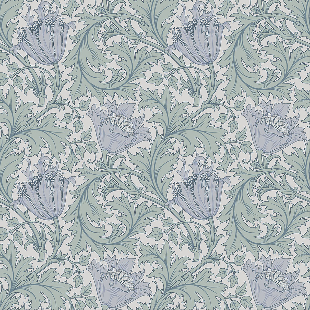 Anemone Blue Floral Trail Wallpaper with Botanical Flowers Pattern, Traditional Style - Brewster 4153-82003
