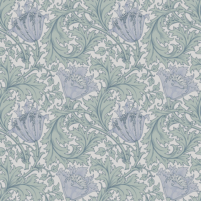 Anemone Blue Floral Trail Wallpaper with Botanical Flowers Pattern, Traditional Style - Brewster 4153-82003