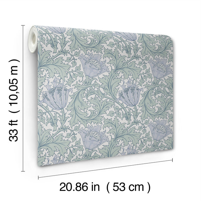 Anemone Blue Floral Trail Wallpaper with Botanical Flowers Pattern, Traditional Style - Brewster 4153-82003