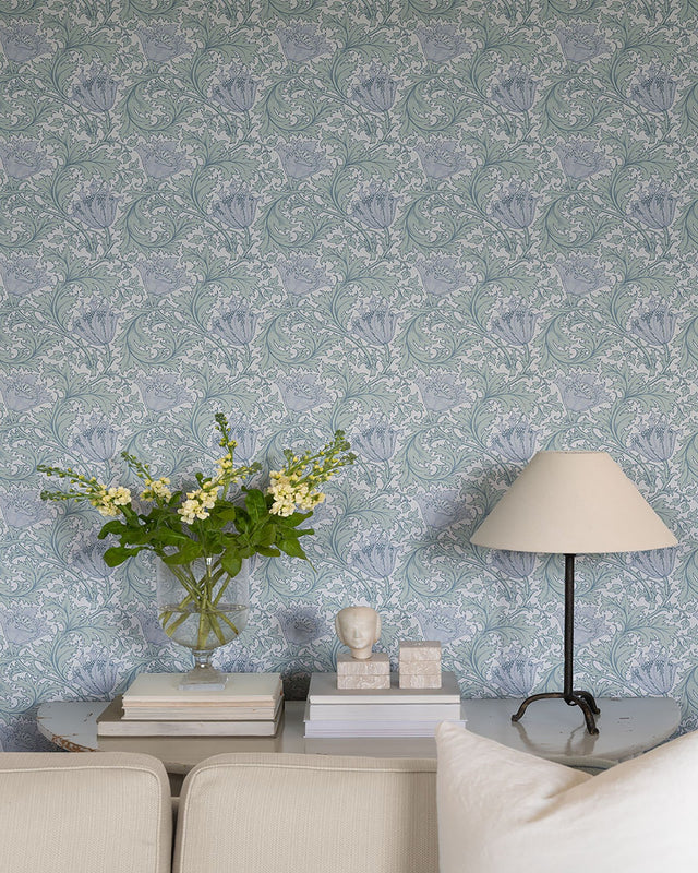 Anemone Blue Floral Trail Wallpaper with Botanical Flowers Pattern, Traditional Style - Brewster 4153-82003