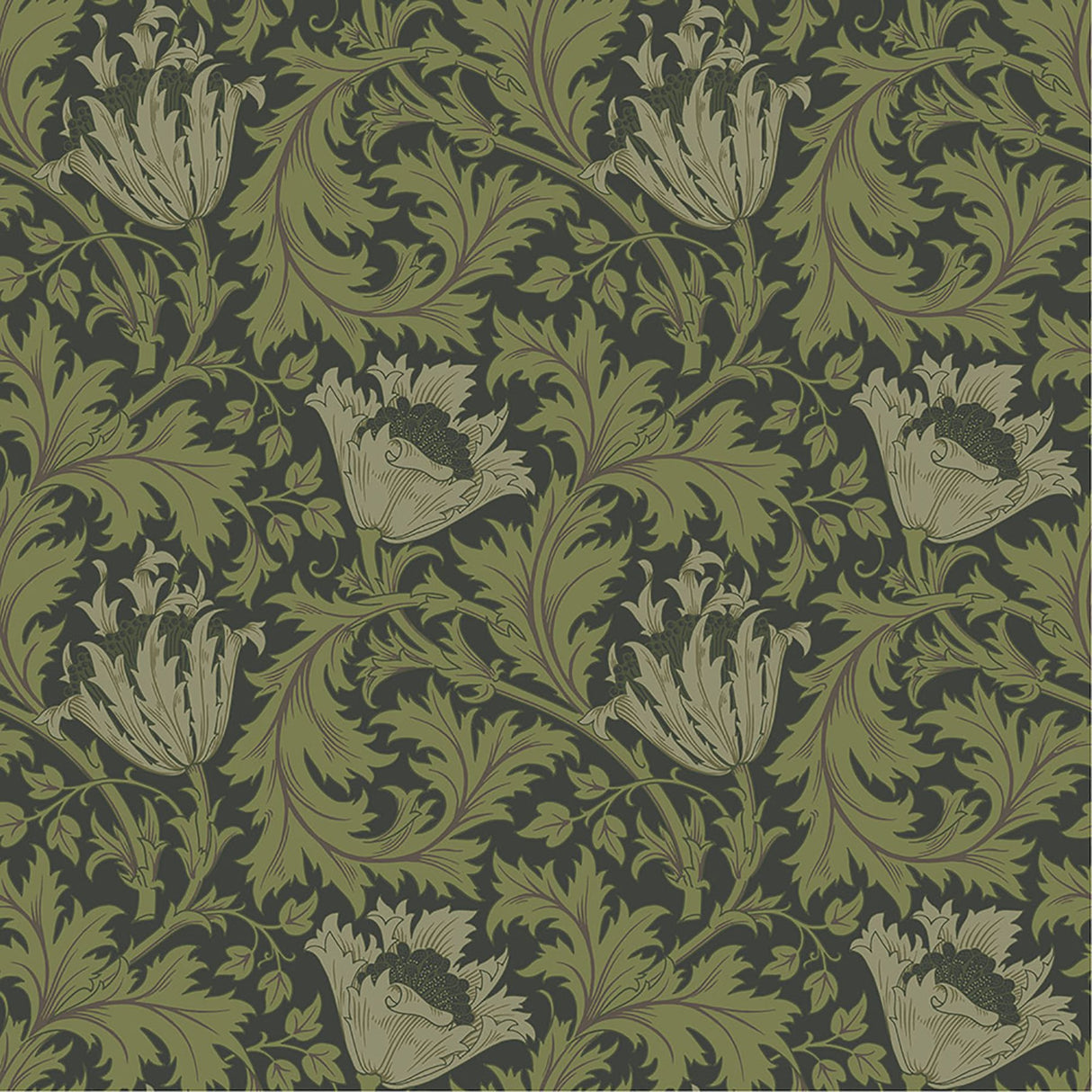 Anemone Dark Green Floral Trail Wallpaper with Botanical Floral Pattern - A-Street Prints 4153-82005