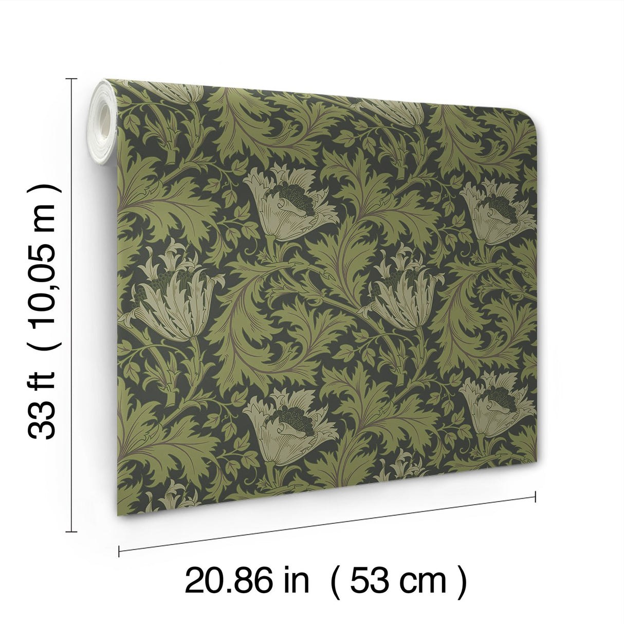Anemone Dark Green Floral Trail Wallpaper with Botanical Floral Pattern - A-Street Prints 4153-82005