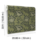 Anemone Dark Green Floral Trail Wallpaper with Botanical Floral Pattern - A-Street Prints 4153-82005