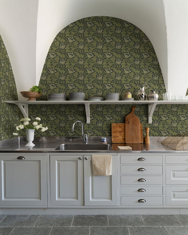 Anemone Dark Green Floral Trail Wallpaper with Botanical Floral Pattern - A-Street Prints 4153-82005