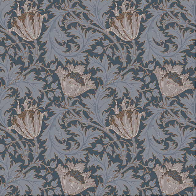 Anemone Dark Blue Floral Trail Wallpaper with Traditional Botanical Flowers Pattern - A-Street Prints 4153-82006