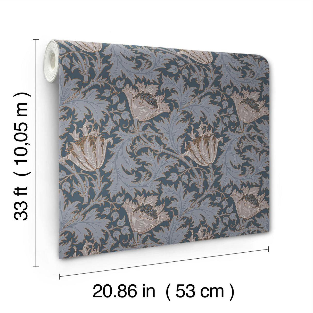 Anemone Dark Blue Floral Trail Wallpaper with Traditional Botanical Flowers Pattern - A-Street Prints 4153-82006