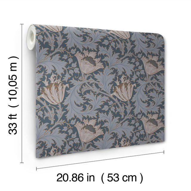 Anemone Dark Blue Floral Trail Wallpaper with Traditional Botanical Flowers Pattern - A-Street Prints 4153-82006