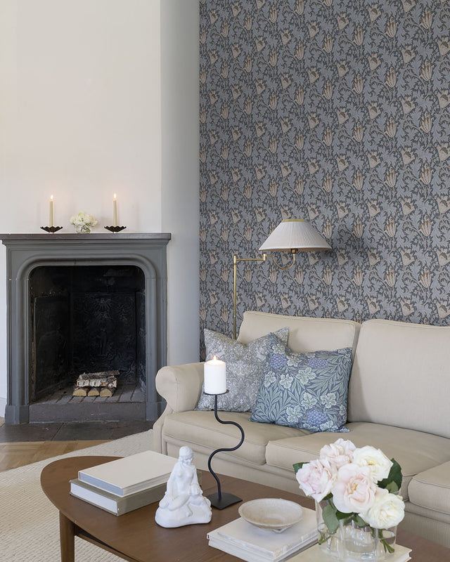 Anemone Dark Blue Floral Trail Wallpaper with Traditional Botanical Flowers Pattern - A-Street Prints 4153-82006