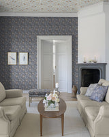 Anemone Dark Blue Floral Trail Wallpaper with Traditional Botanical Flowers Pattern - A-Street Prints 4153-82006