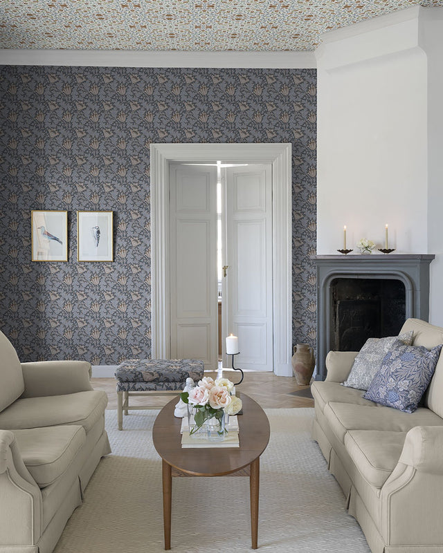 Anemone Dark Blue Floral Trail Wallpaper with Traditional Botanical Flowers Pattern - A-Street Prints 4153-82006