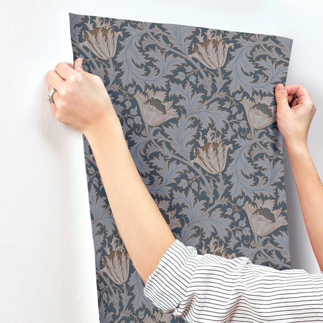 Anemone Dark Blue Floral Trail Wallpaper with Traditional Botanical Flowers Pattern - A-Street Prints 4153-82006