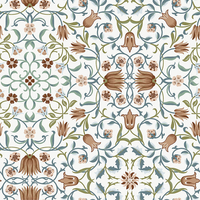 No 1 Holland Park Red Floral Wallpaper with Botanical Traditional Motif - Brewster 4153-82007