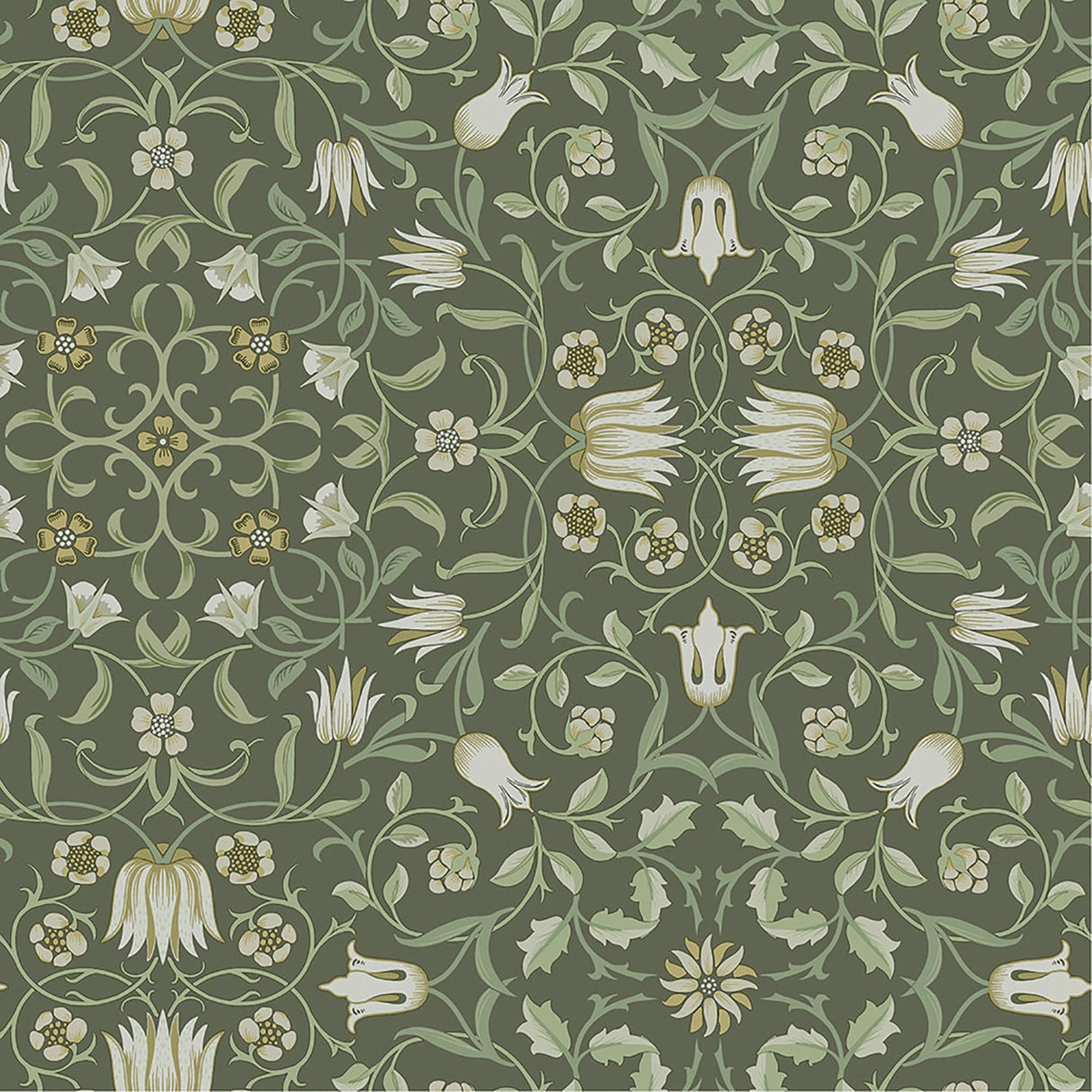 No 1 Holland Park Green Floral Wallpaper with Botanical Traditional Motif - A-Street Prints 4153-82008