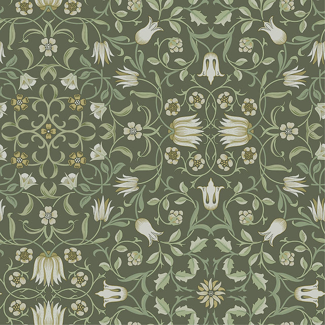 No 1 Holland Park Green Floral Wallpaper with Botanical Traditional Motif - A-Street Prints 4153-82008