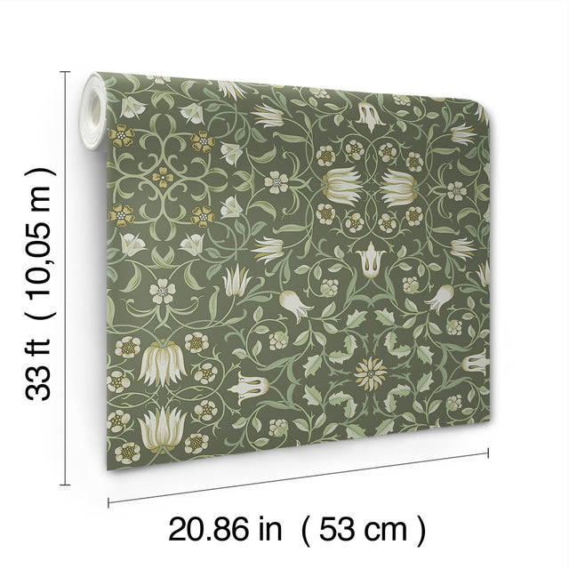 No 1 Holland Park Green Floral Wallpaper with Botanical Traditional Motif - A-Street Prints 4153-82008