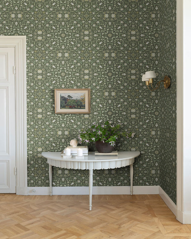 No 1 Holland Park Green Floral Wallpaper with Botanical Traditional Motif - A-Street Prints 4153-82008