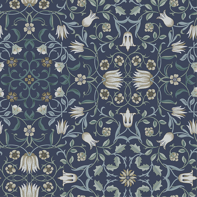 No 1 Holland Park Blue Floral Wallpaper with Botanical Traditional Motif - A-Street Prints 4153-82009