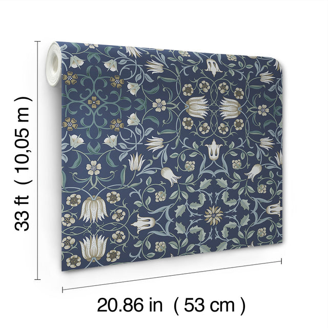No 1 Holland Park Blue Floral Wallpaper with Botanical Traditional Motif - A-Street Prints 4153-82009