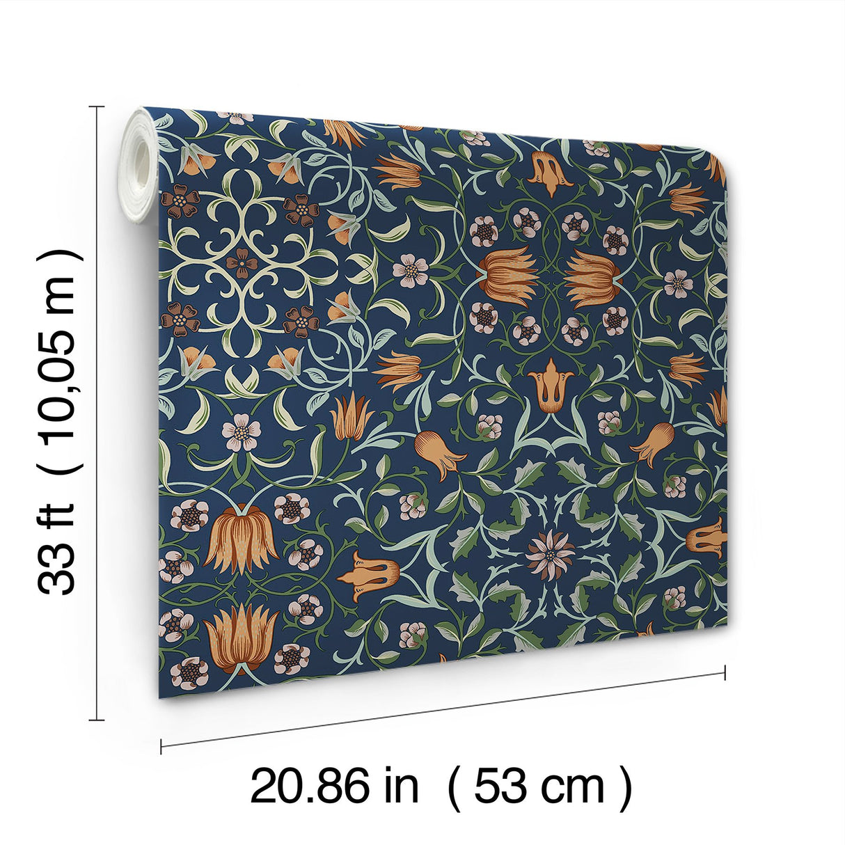 No 1 Holland Park Dark Blue Floral Wallpaper with Traditional Botanical Motif - Brewster 4153-82010
