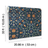 No 1 Holland Park Dark Blue Floral Wallpaper with Traditional Botanical Motif - Brewster 4153-82010