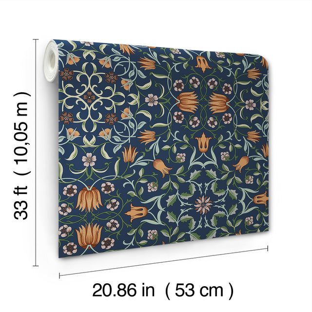 No 1 Holland Park Dark Blue Floral Wallpaper with Traditional Botanical Motif - Brewster 4153-82010