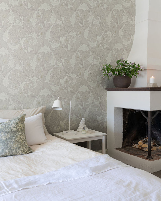 Granville White Leafy Vine Wallpaper with Traditional Botanical Acanthus Motif - A-Street Prints 4153-82011