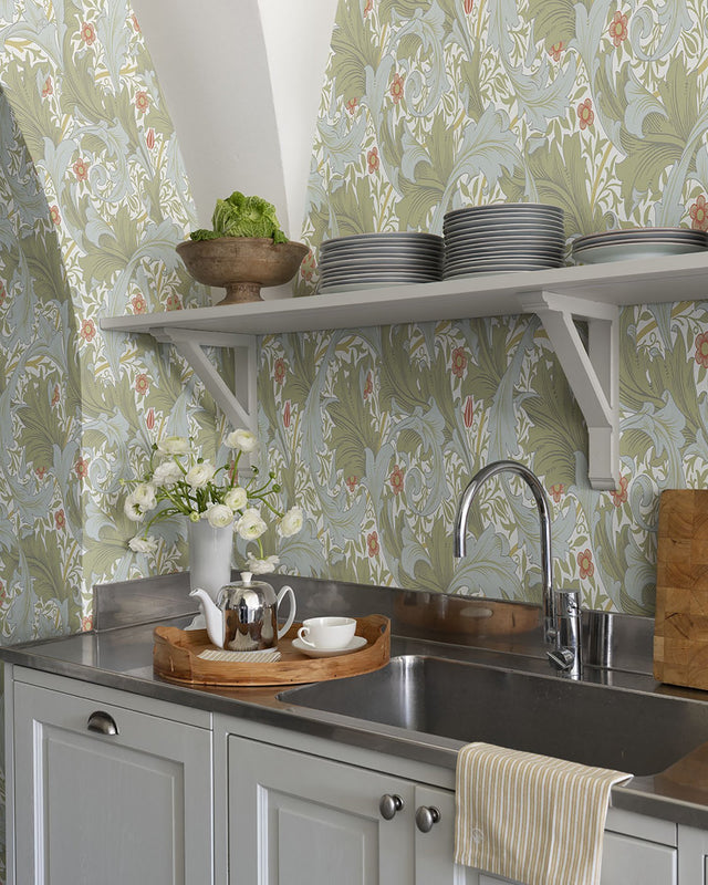 Granville Olive Leafy Vine Wallpaper with Traditional Botanical Acanthus Motif - A-Street Prints 4153-82012