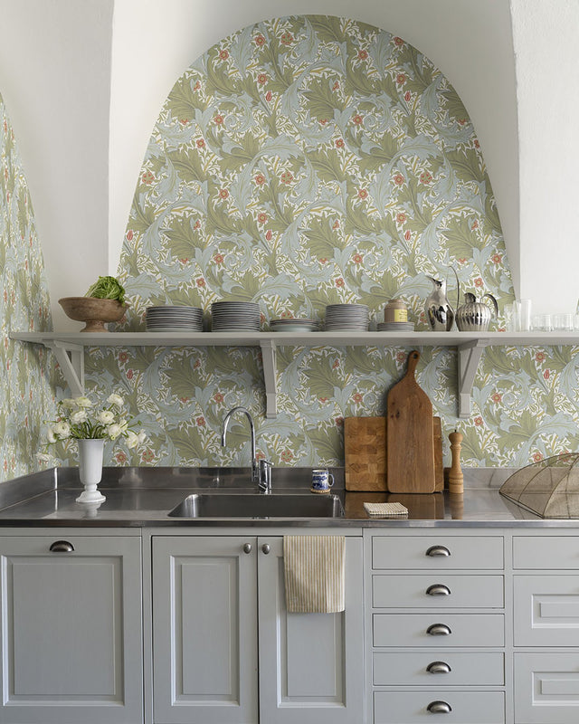 Granville Olive Leafy Vine Wallpaper with Traditional Botanical Acanthus Motif - A-Street Prints 4153-82012