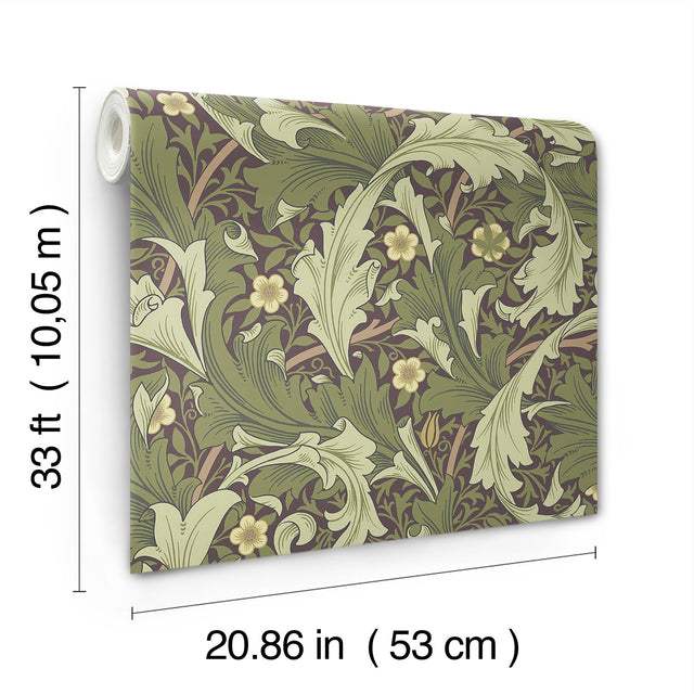 Granville Plum Leafy Vine Wallpaper with Botanical Traditional Pattern - A-Street Prints 4153-82013