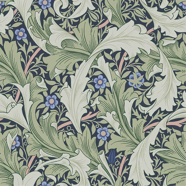 Granville Green Leafy Vine Wallpaper with Botanical Acanthus Pattern - A-Street Prints 4153-82014