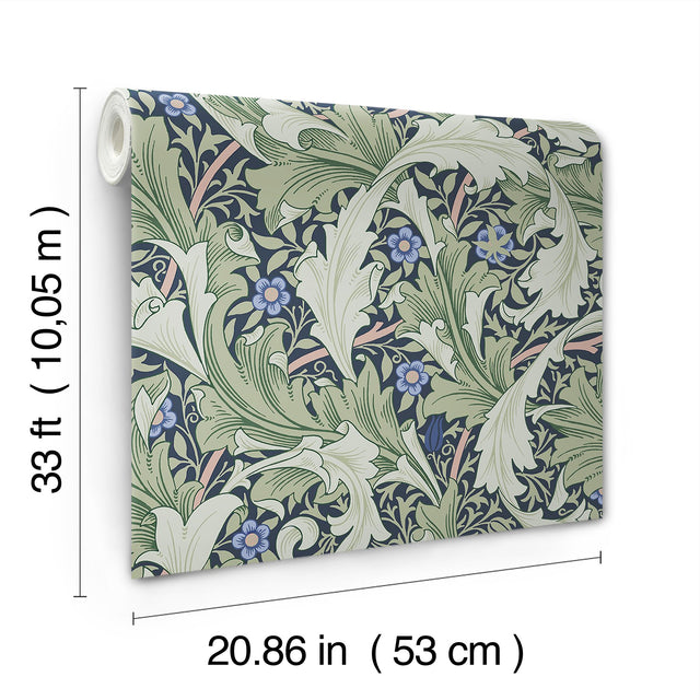 Granville Green Leafy Vine Wallpaper with Botanical Acanthus Pattern - A-Street Prints 4153-82014