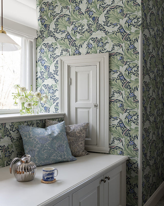 Granville Green Leafy Vine Wallpaper with Botanical Acanthus Pattern - A-Street Prints 4153-82014