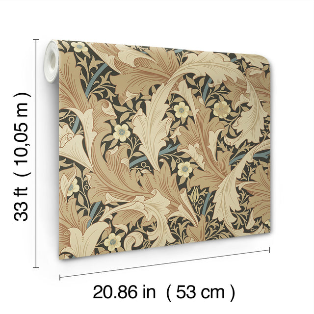 Granville Apricot Leafy Vine Wallpaper with Botanical Acanthus Motif - A-Street Prints 4153-82015