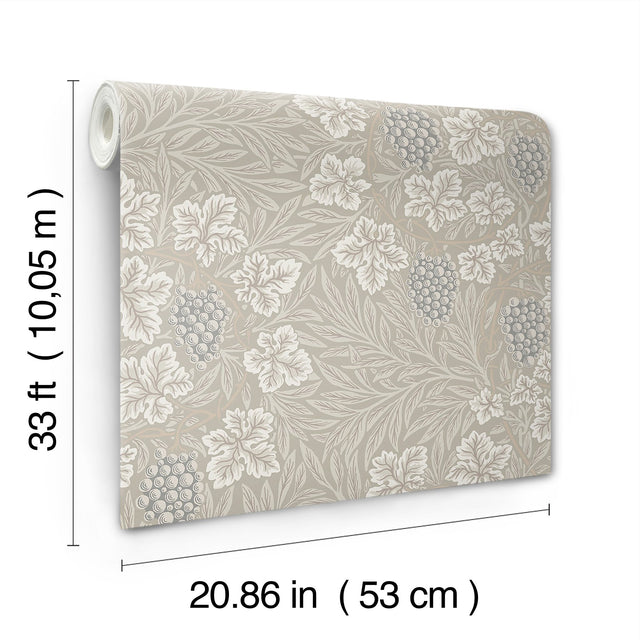Vine Light Grey Woodland Fruits Wallpaper with Botanical Vine and Grapes Motif - A-Street Prints 4153-82017