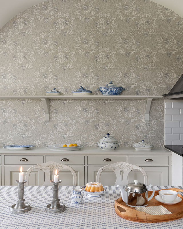 Vine Light Grey Woodland Fruits Wallpaper with Botanical Vine and Grapes Motif - A-Street Prints 4153-82017