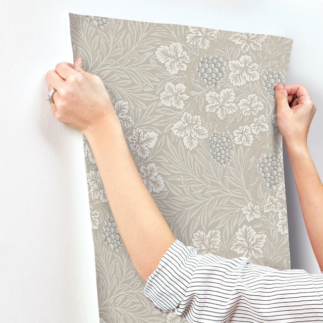 Vine Light Grey Woodland Fruits Wallpaper with Botanical Vine and Grapes Motif - A-Street Prints 4153-82017