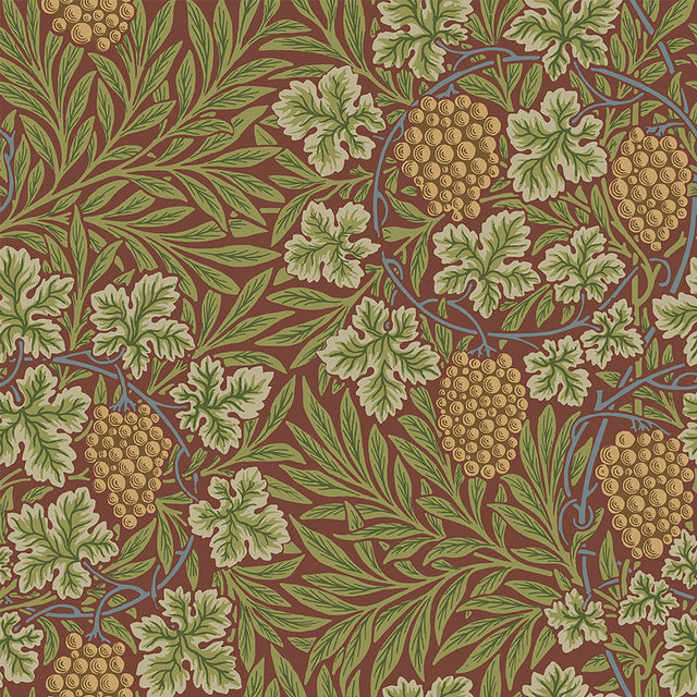 Vine Ruby Woodland Fruits Wallpaper with Botanical Traditional Motif - Brewster 4153-82018