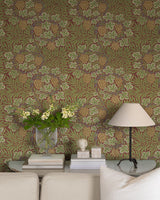 Vine Ruby Woodland Fruits Wallpaper with Botanical Traditional Motif - Brewster 4153-82018