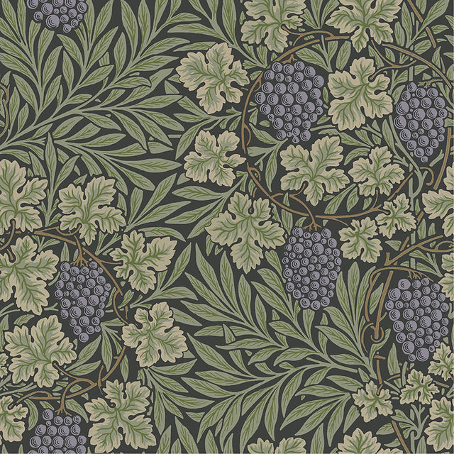 Vine Green Woodland Fruits Wallpaper with Traditional Botanical Vine Pattern - A-Street Prints 4153-82019