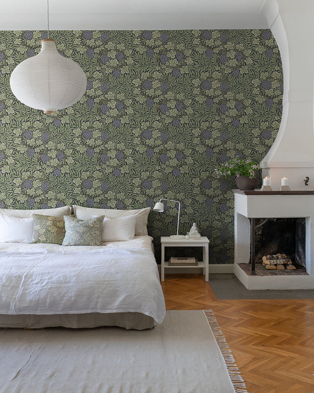 Vine Green Woodland Fruits Wallpaper with Traditional Botanical Vine Pattern - A-Street Prints 4153-82019