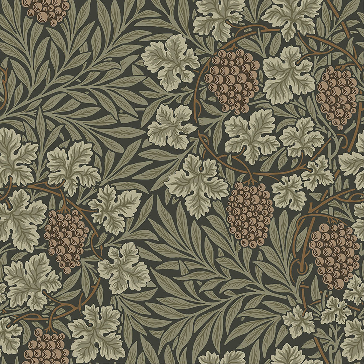 Vine Dark Green Woodland Fruits Wallpaper with Botanical Traditional Pattern - A-Street Prints 4153-82020