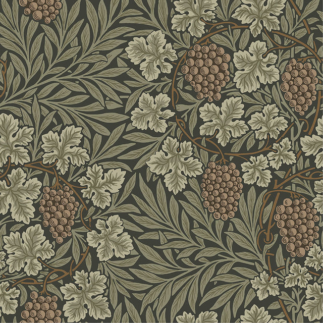 Vine Dark Green Woodland Fruits Wallpaper with Botanical Traditional Pattern - A-Street Prints 4153-82020