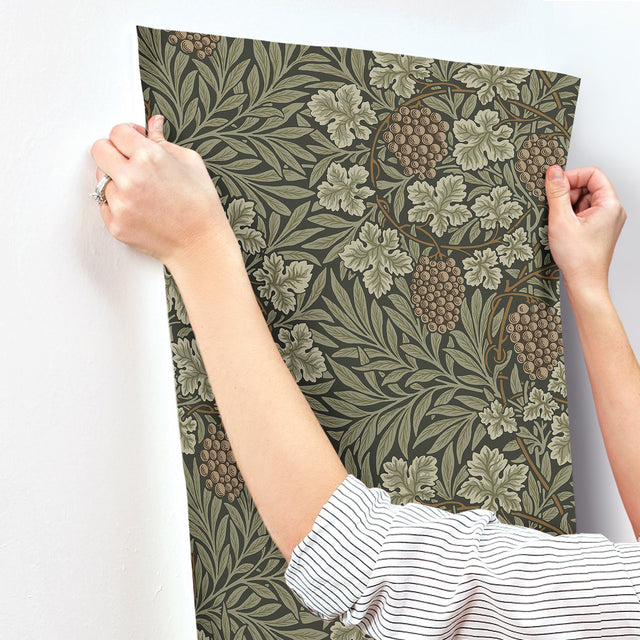 Vine Dark Green Woodland Fruits Wallpaper with Botanical Traditional Pattern - A-Street Prints 4153-82020