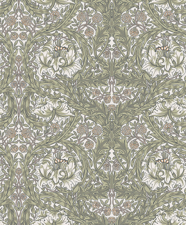 African Marigold Green Floral Wallpaper with Botanical Traditional Motif - A-Street Prints 4153-82023